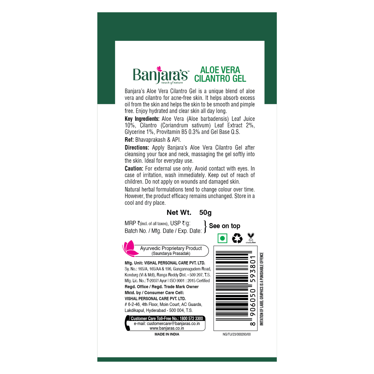 Banjara's Aloe Vera Cilantro Gel - 50g