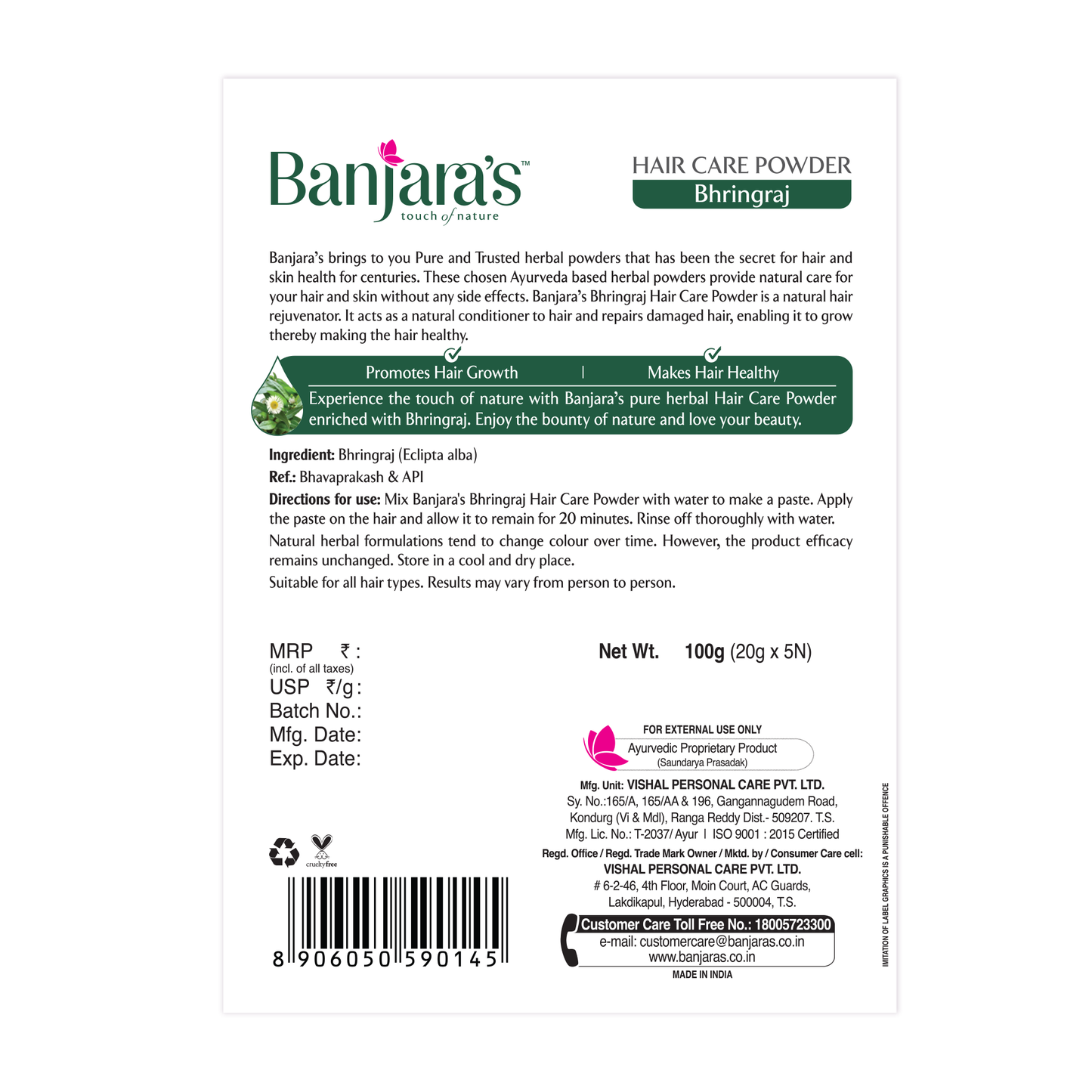 Banjara's Bhringaraj Hair Care Powder - 100g