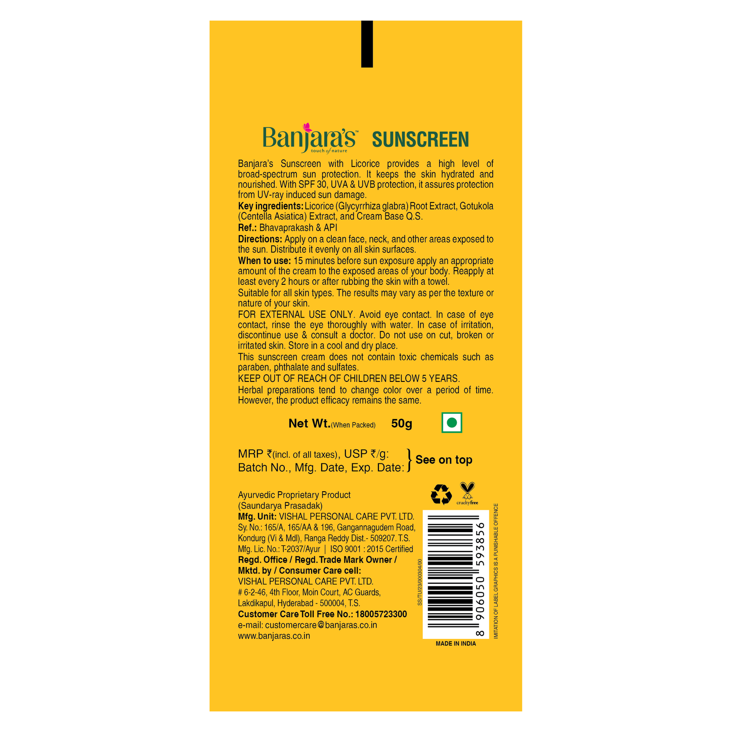 Banjara’s Sunscreen - SPF 30 - 50g