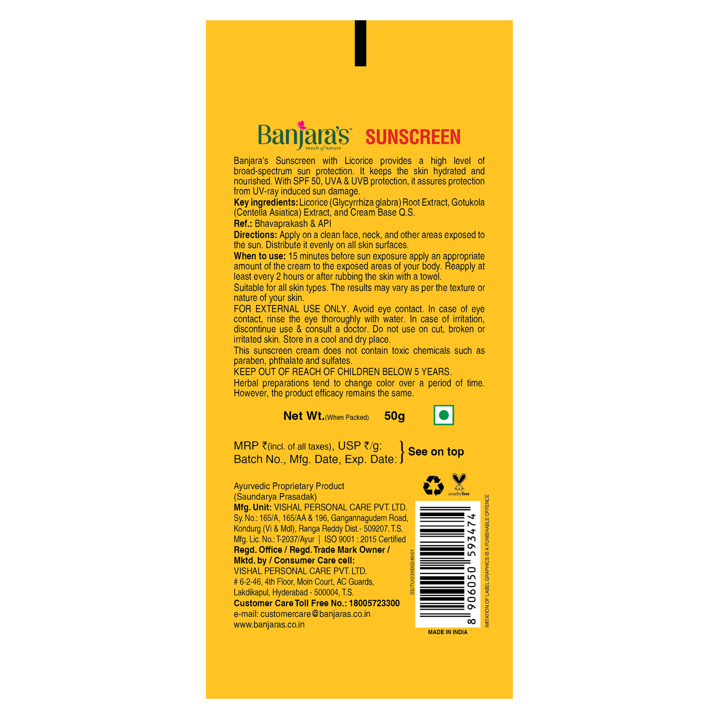 Banjara’s Sunscreen - SPF 50 - 50g