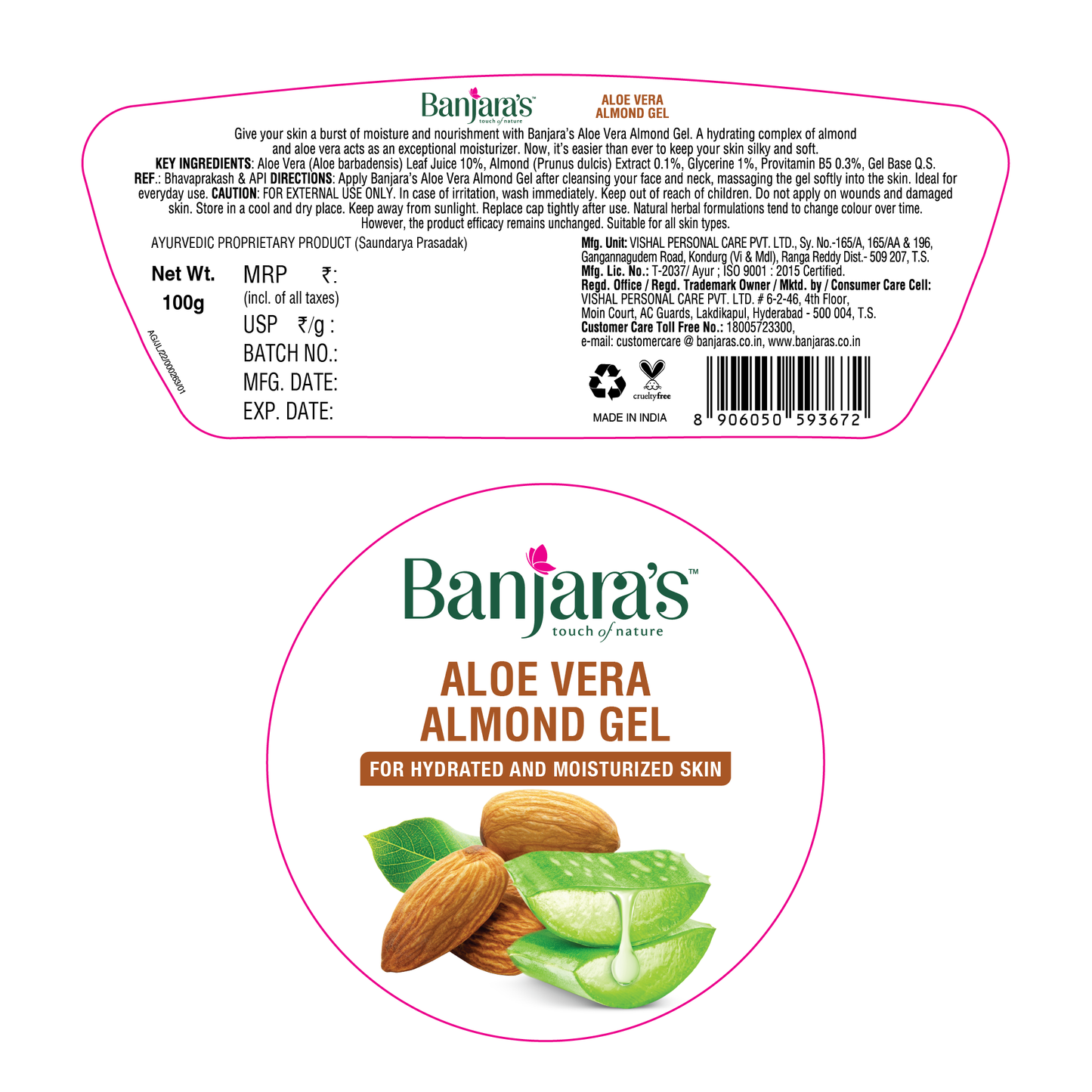 Banjara's Aloe Vera Almond Gel - 100g