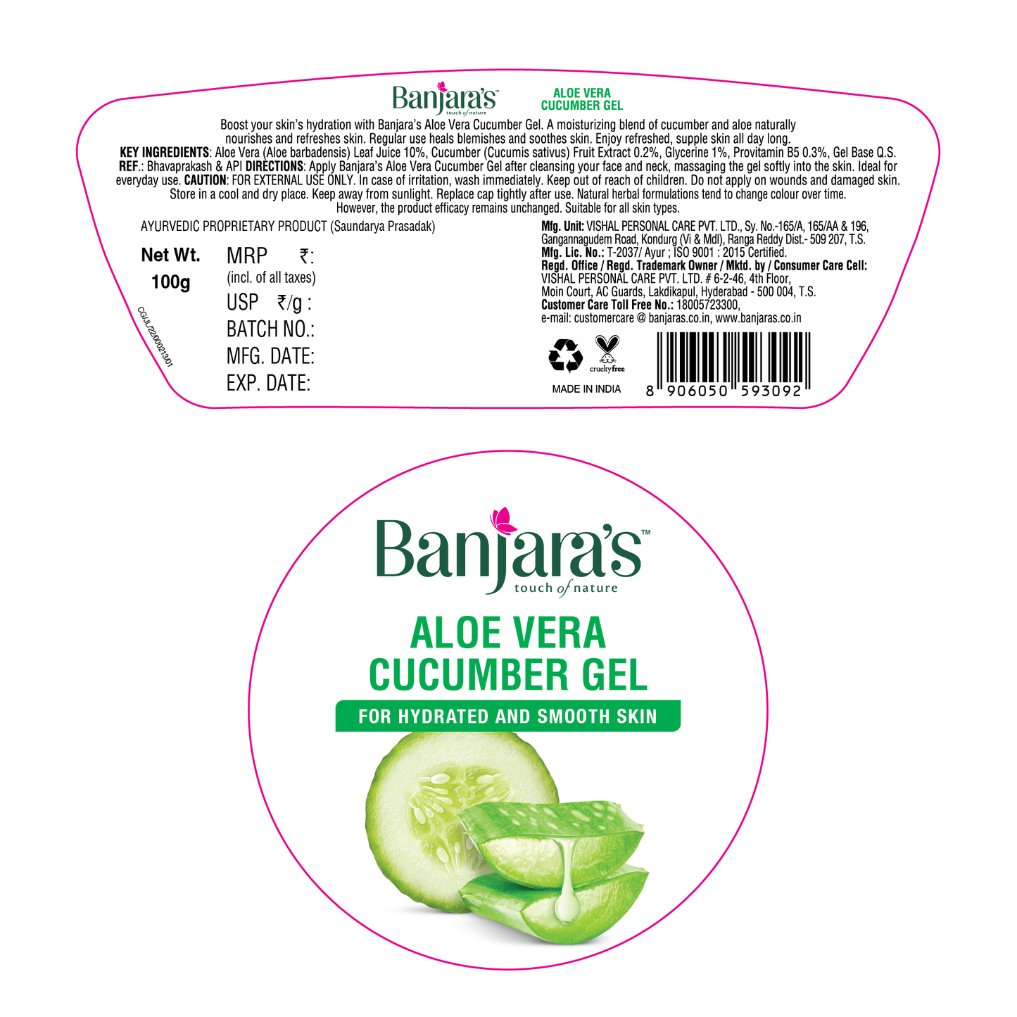Banjara's Aloe Vera Cucumber Gel - 100g