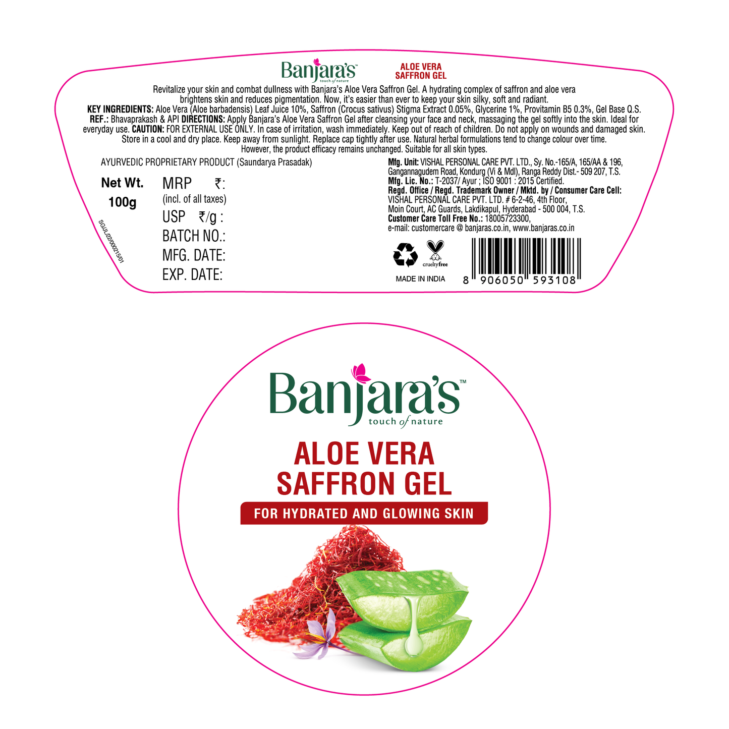 Banjara's Aloe Vera Saffron Gel - 100g