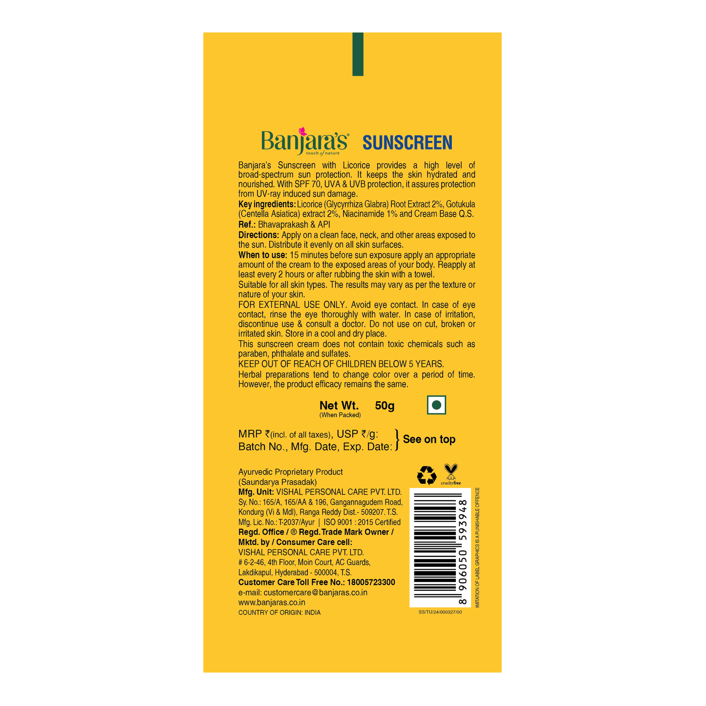 Banjara’s Sunscreen - SPF 70 - 50g