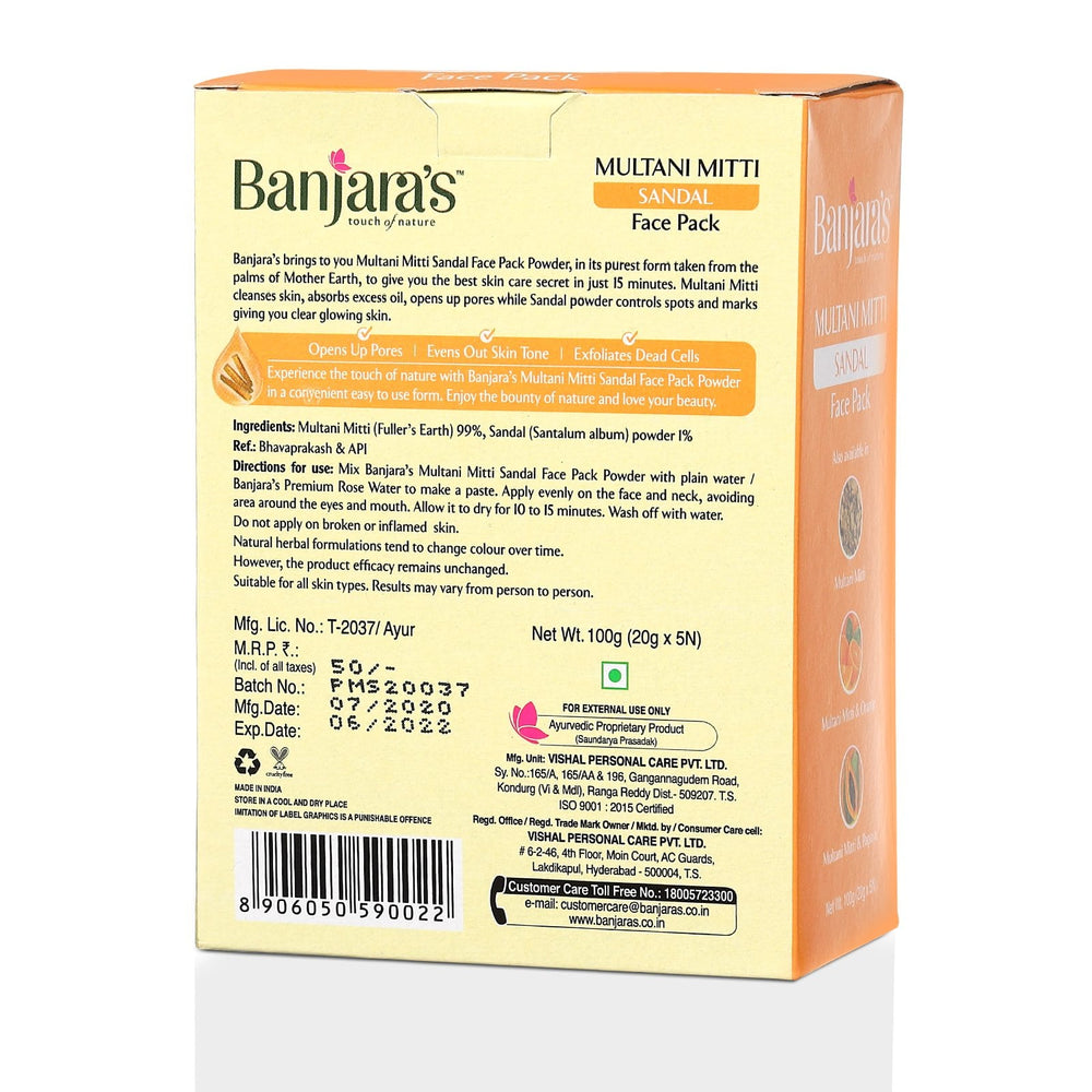 
                  
                    Banjara's Multani Mitti + Sandal Face Pack Powder - 100g (5*20g)
                  
                
