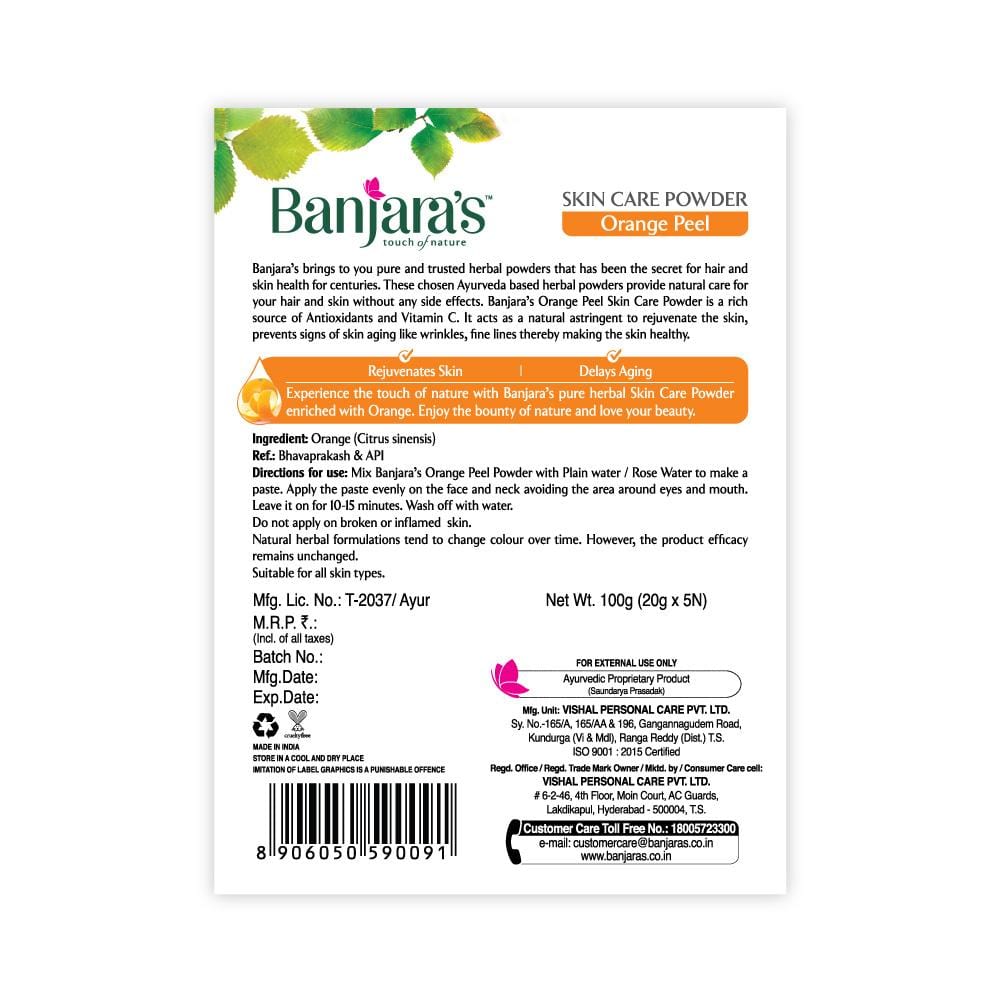 
                  
                    Banjara's Skin Care Powder - Orange Peel - 100g (5*20g)
                  
                